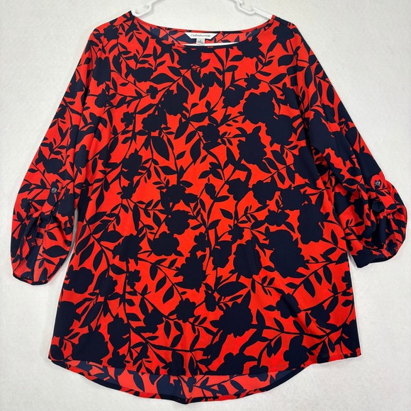 croft & barrow Tops - Croft & Barrow Blouse L Floral‎ Roll Tab Sleeve Career Top NWOT